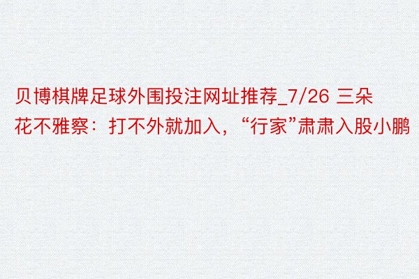 贝博棋牌足球外围投注网址推荐_7/26 三朵花不雅察：打不外就加入，“行家”肃肃入股小鹏