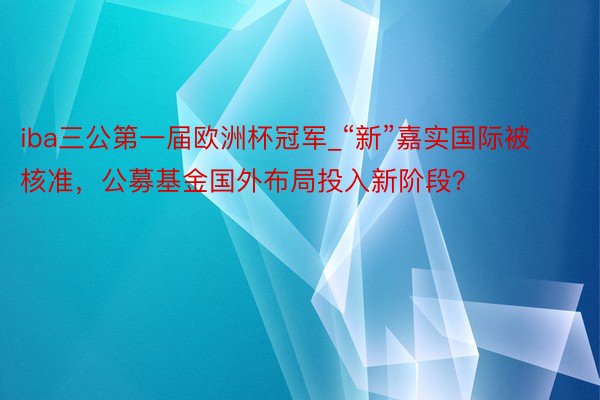 iba三公第一届欧洲杯冠军_“新”嘉实国际被核准，公募基金国外布局投入新阶段？