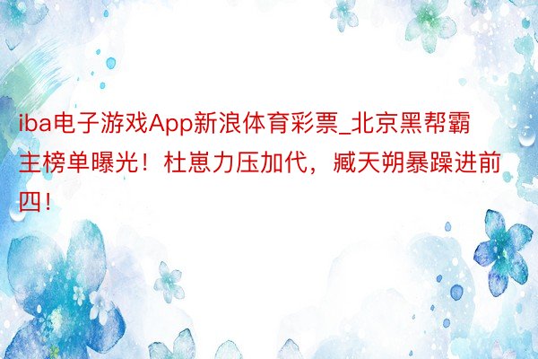 iba电子游戏App新浪体育彩票_北京黑帮霸主榜单曝光！杜崽力压加代，臧天朔暴躁进前四！